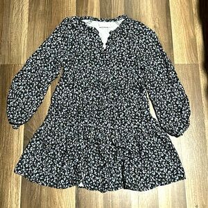 Zara Girls Black and Cream Flower Dress